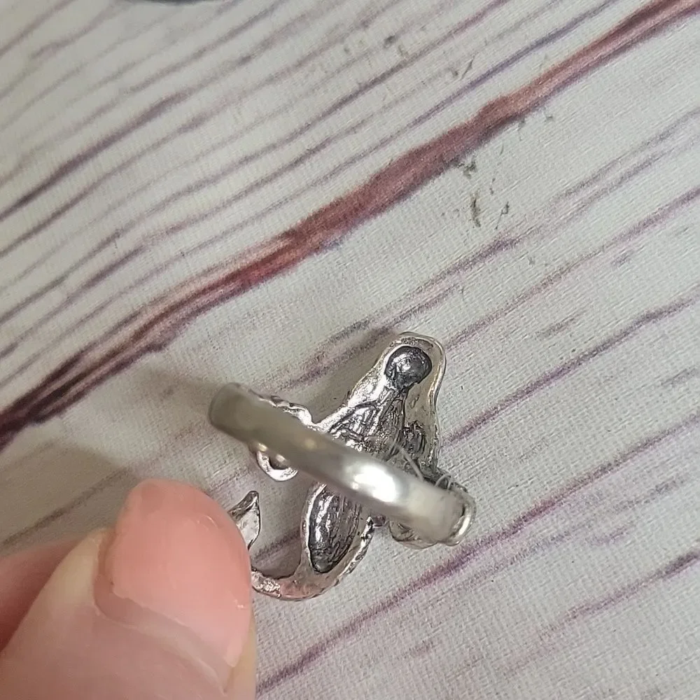 Silvertone Adjustable Mermaid Ring Size 7.5 + - Picture 4 of 7